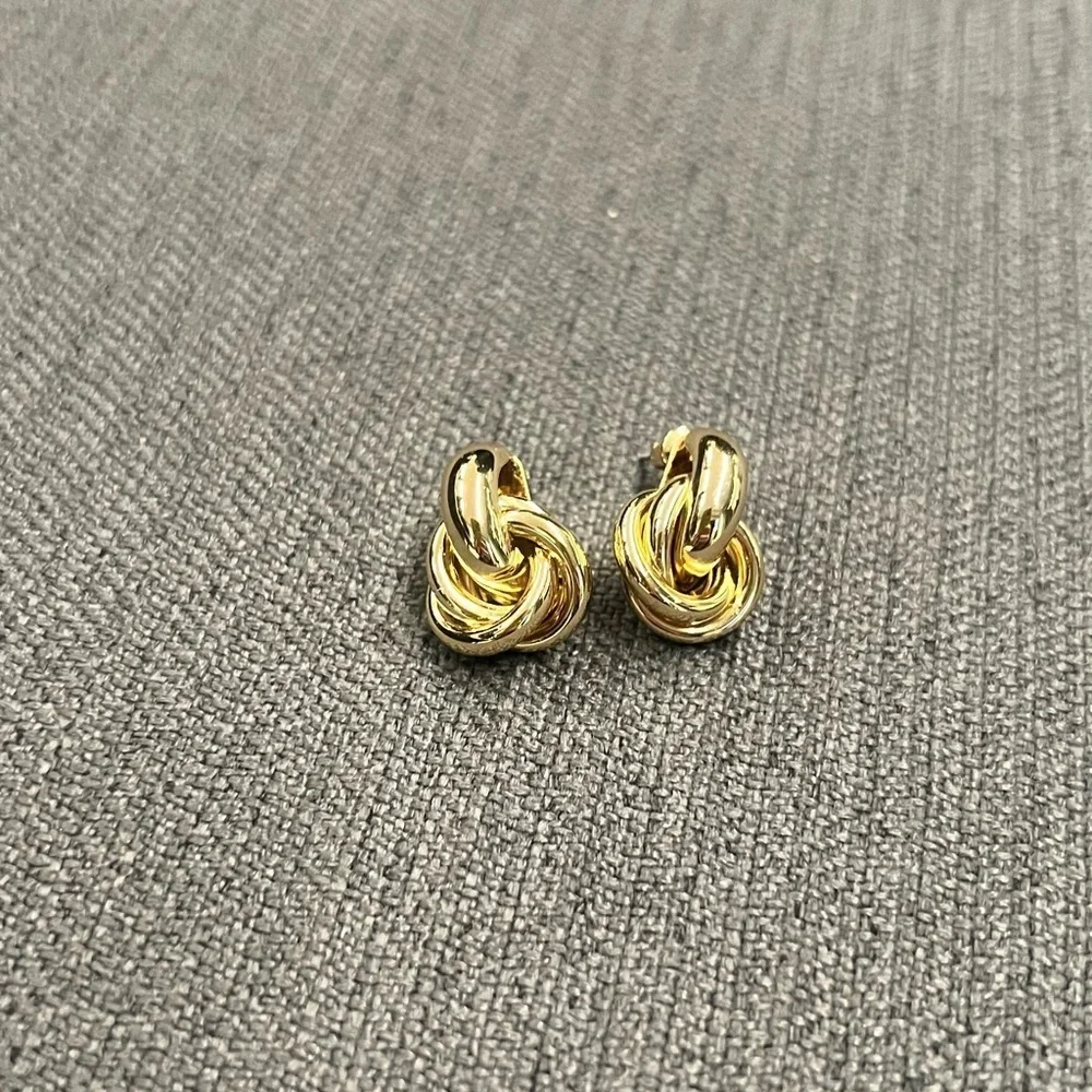 Gold Knot Earrings Drop Women Jewelry Twisted Stud Link